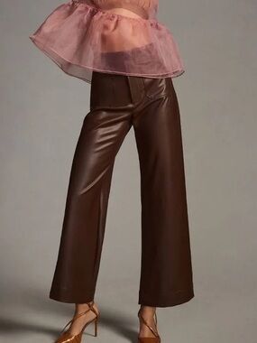 Maeve The Colette Cropped Vegan Leather Trouser In Brown Size 31